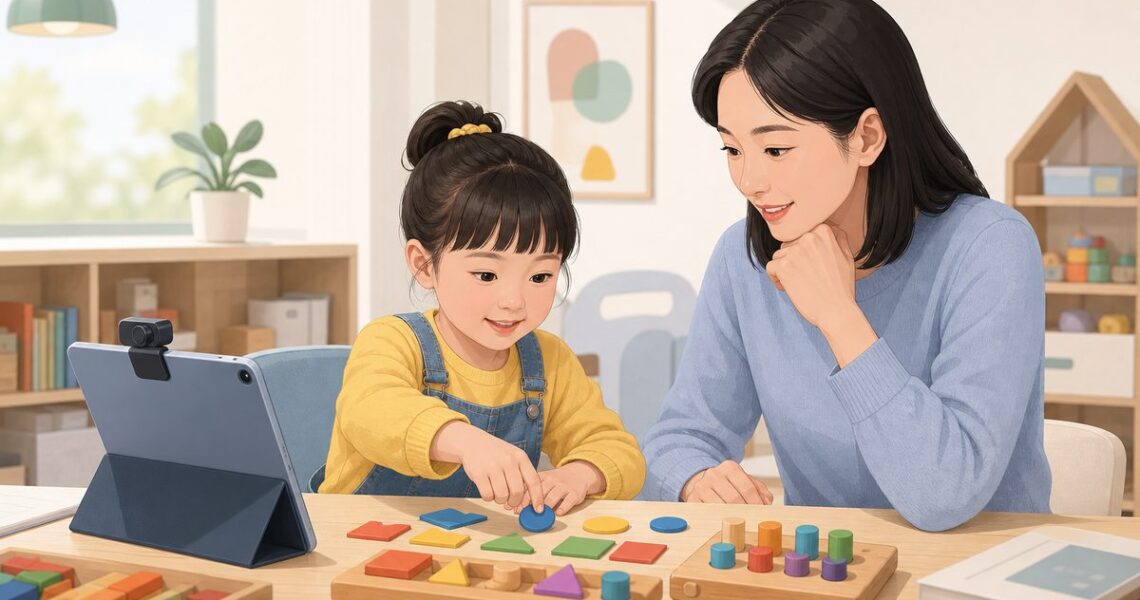 小学数学一对一辅导适合幼儿园大班孩子吗：大班孩子用教具做数学思维启蒙的场景