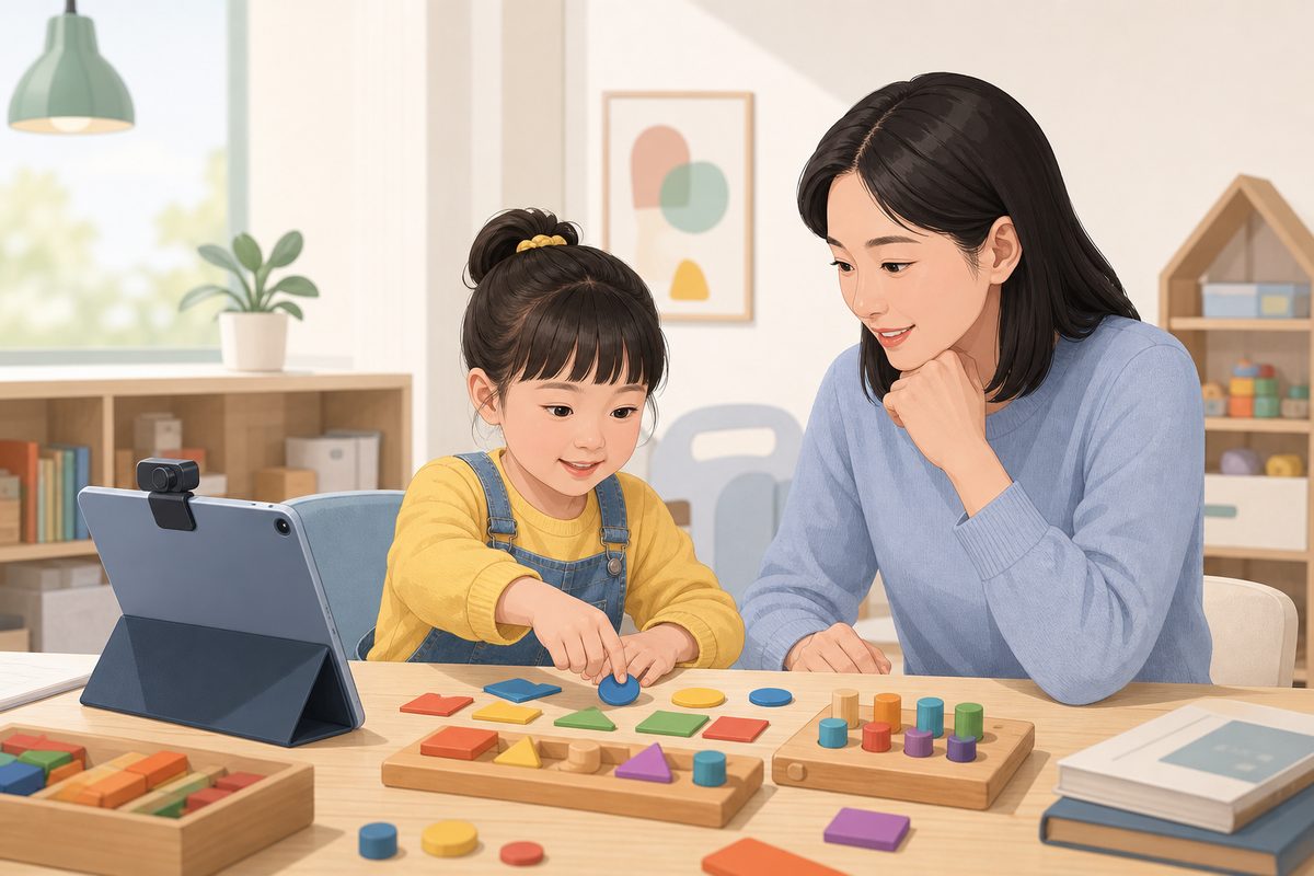 小学数学一对一辅导适合幼儿园大班孩子吗：大班孩子用教具做数学思维启蒙的场景