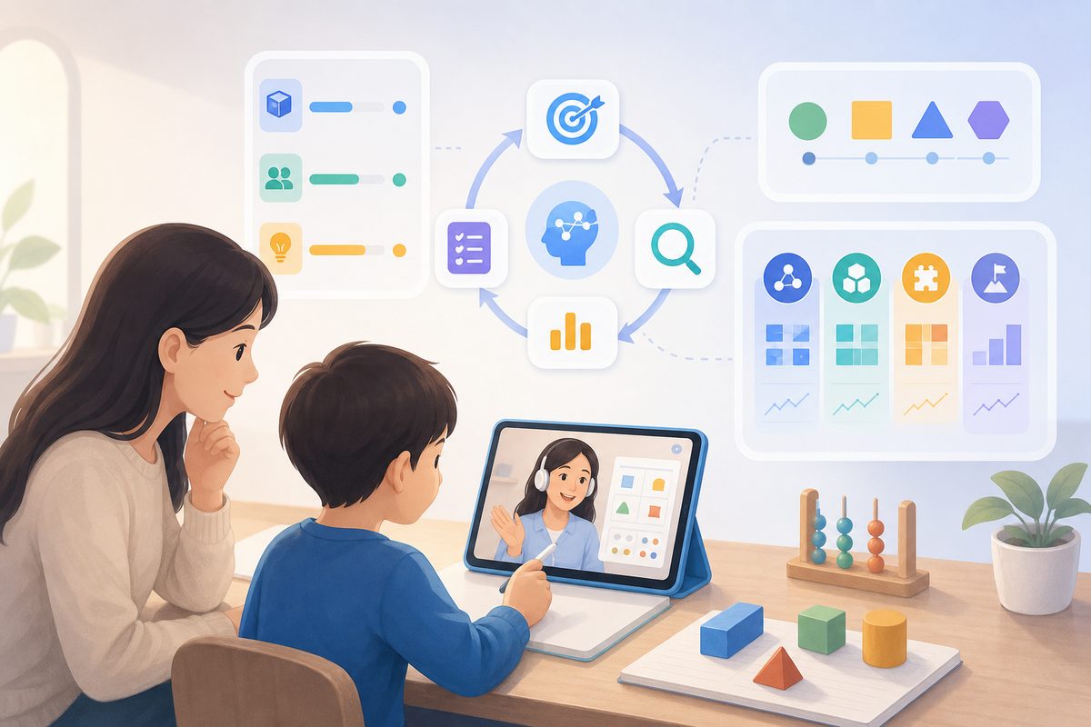 把数学思维学习目标拆成可观察行为与4周复盘的流程示意