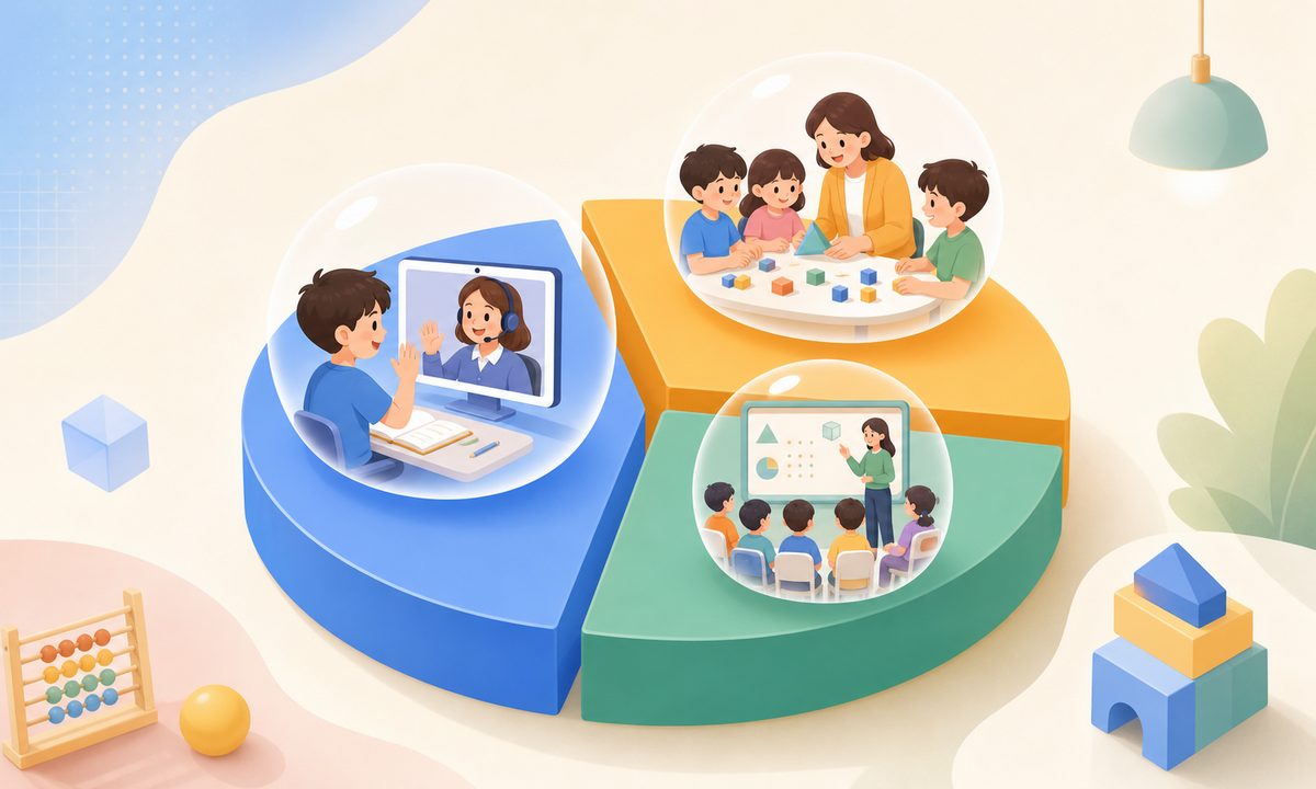 1对1、小班直播、大班三种数学思维课班型的关注度对比示意图