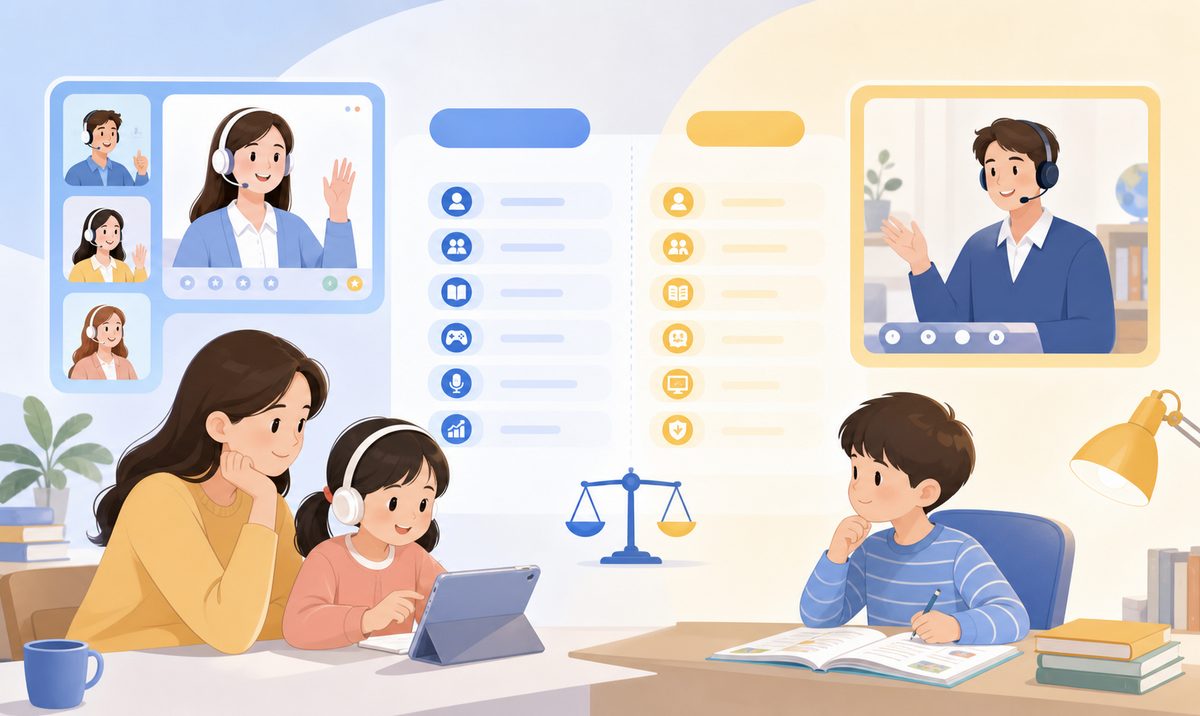 伴鱼少儿英语 51Talk 班型与师资对比示意图