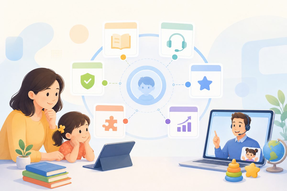 在线英语一对一平台伴鱼VIPKID 3-6岁选课对比框架示意图