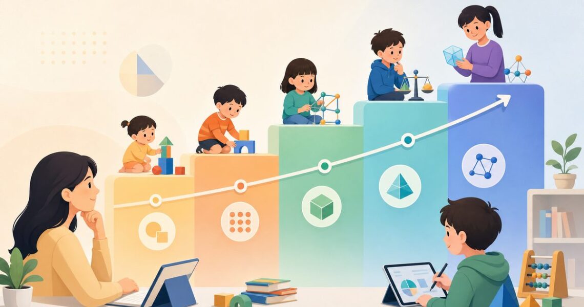 儿童数学思维课按年龄与思维阶段安排课程的对照示意图