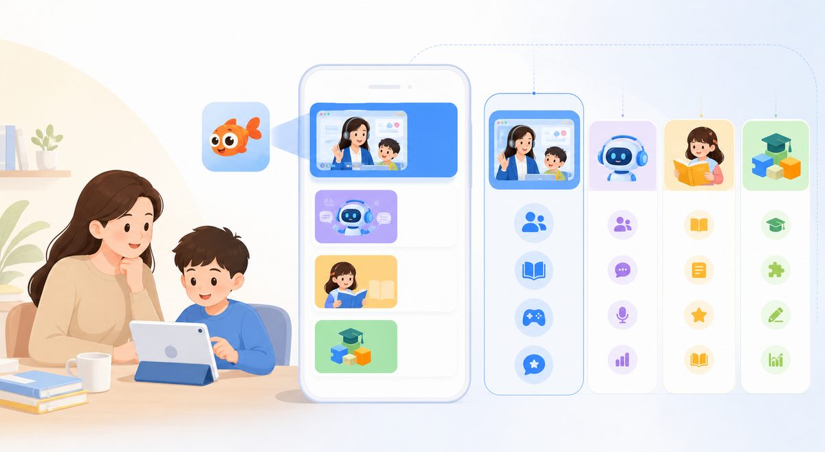 伴鱼培优 App 入口和产品区别示意图