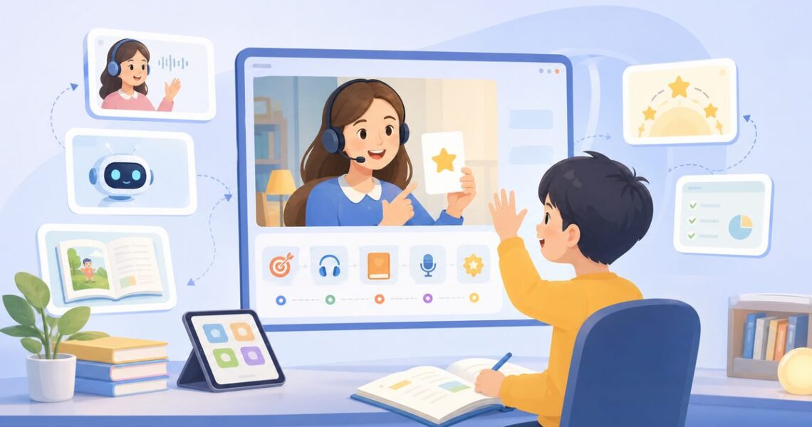 真人陪练一对一背单词课堂流程示意图