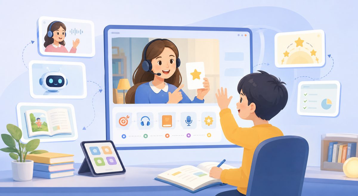 真人陪练一对一背单词课堂流程示意图