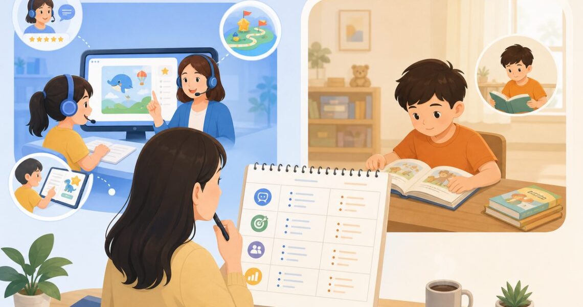 家长记录英语阅读营试听与在家自读绘本差异的四项观察表
