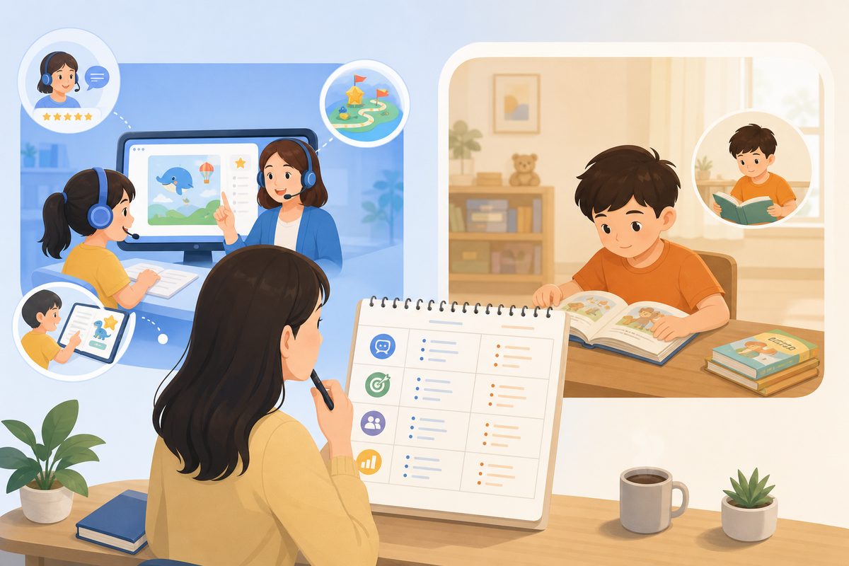 家长记录英语阅读营试听与在家自读绘本差异的四项观察表