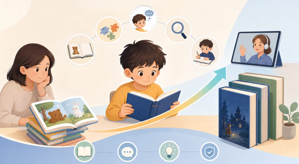 孩子从绘本过渡到英语章节书的阅读信号示意图