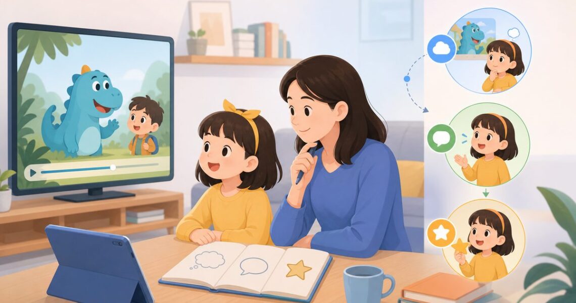看英文动画学英语时，家长用选看用三步记录孩子的理解和开口输出