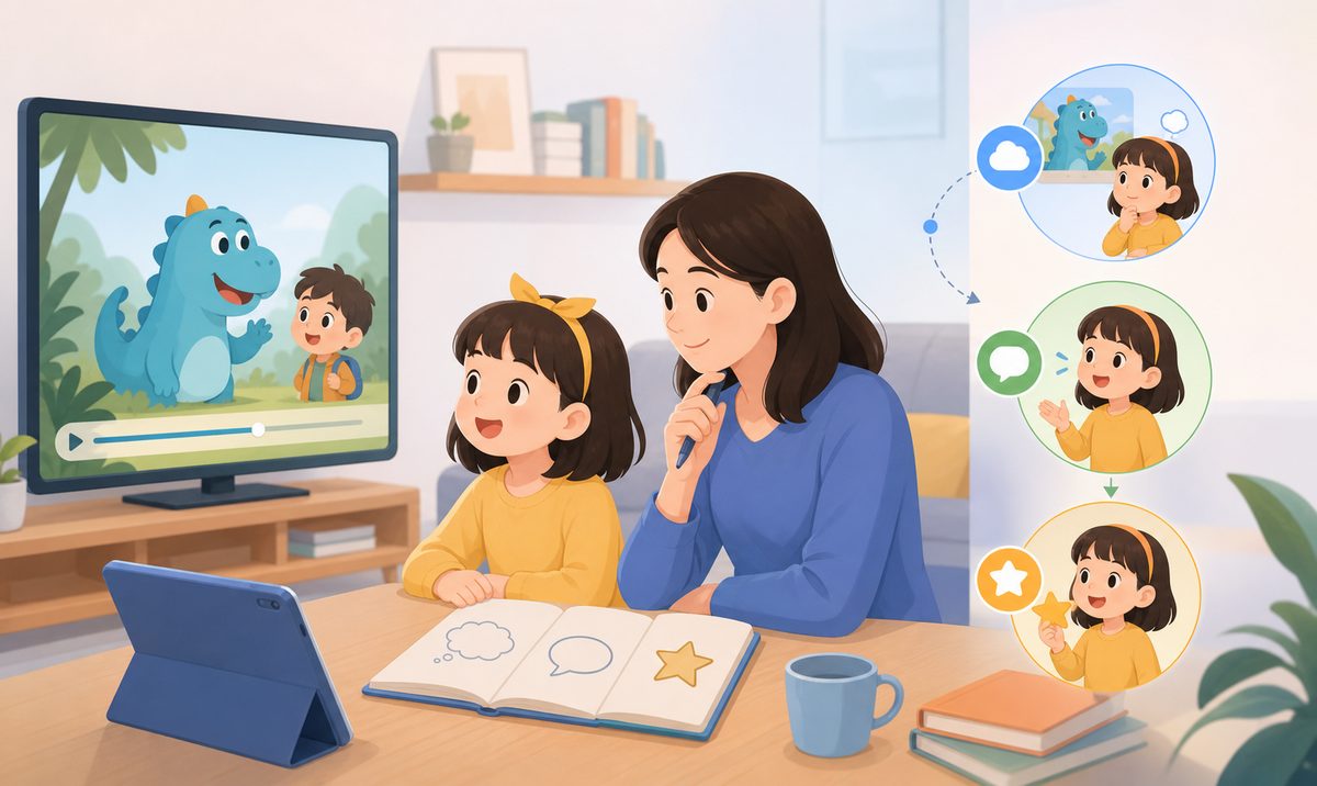 看英文动画学英语时，家长用选看用三步记录孩子的理解和开口输出