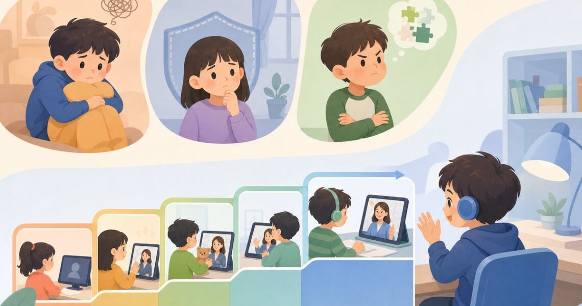 孩子上网课不愿开摄像头怎么办：三类原因与五级适应阶梯示意图