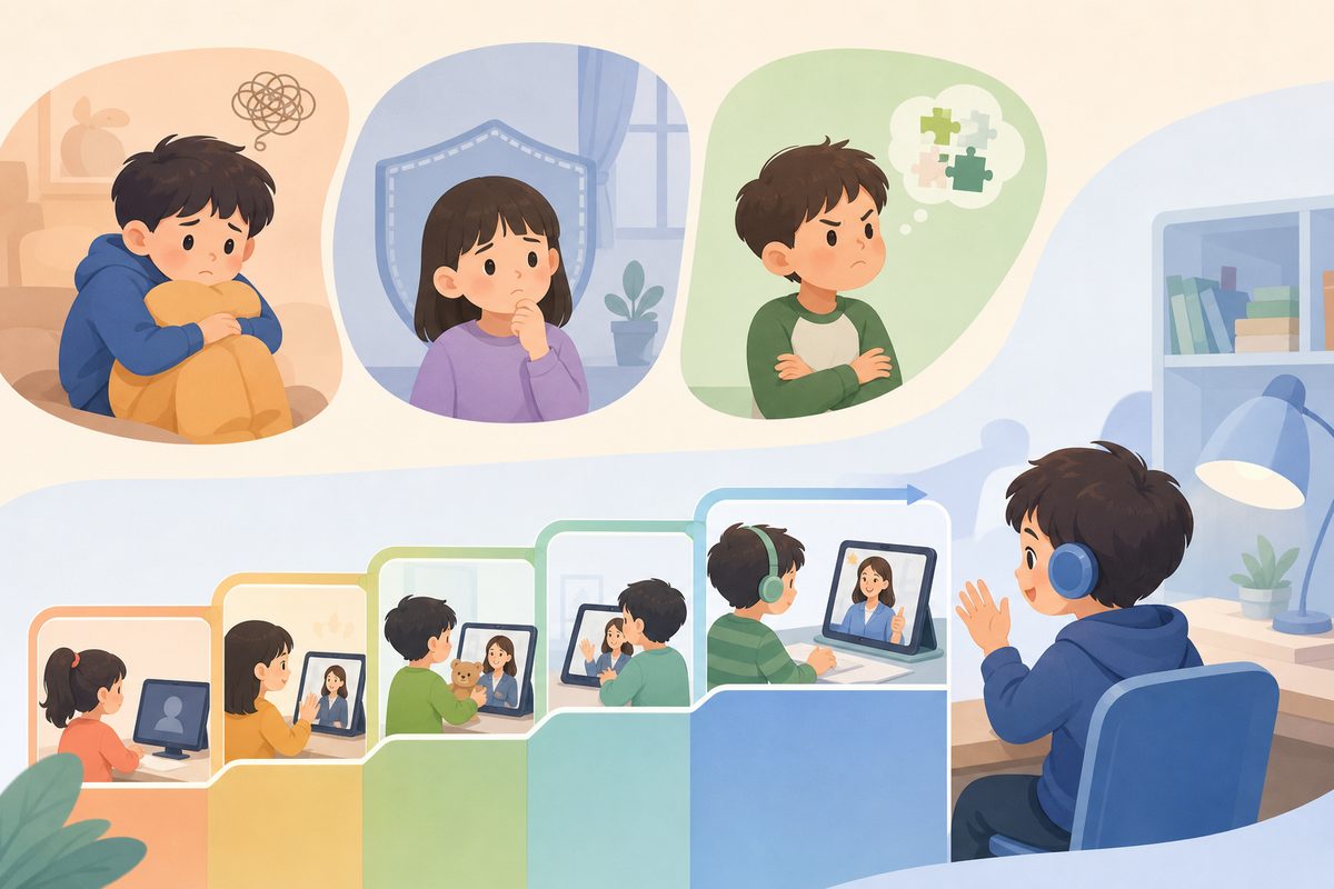 孩子上网课不愿开摄像头怎么办：三类原因与五级适应阶梯示意图