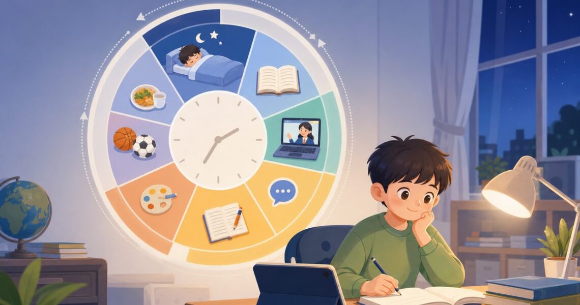 孩子多科目学习时间怎么安排:工作日晚上从就寝时间倒推的可用时长示意图