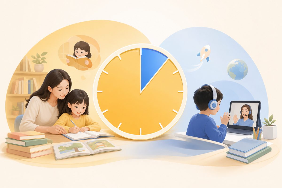 学英语会影响中文吗——一周语言接触时长对比示意图，中文约78小时占93%，英语约5.5小时占6.5%