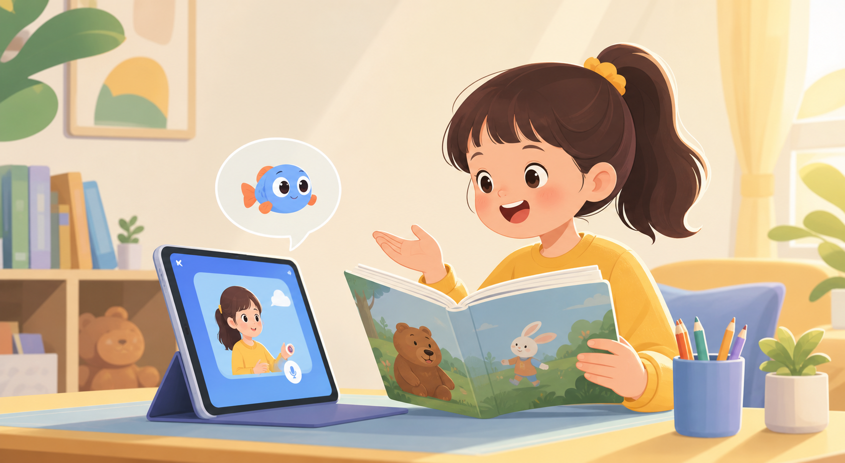孩子在家庭英语学习计划中进行绘本跟读和口语输出