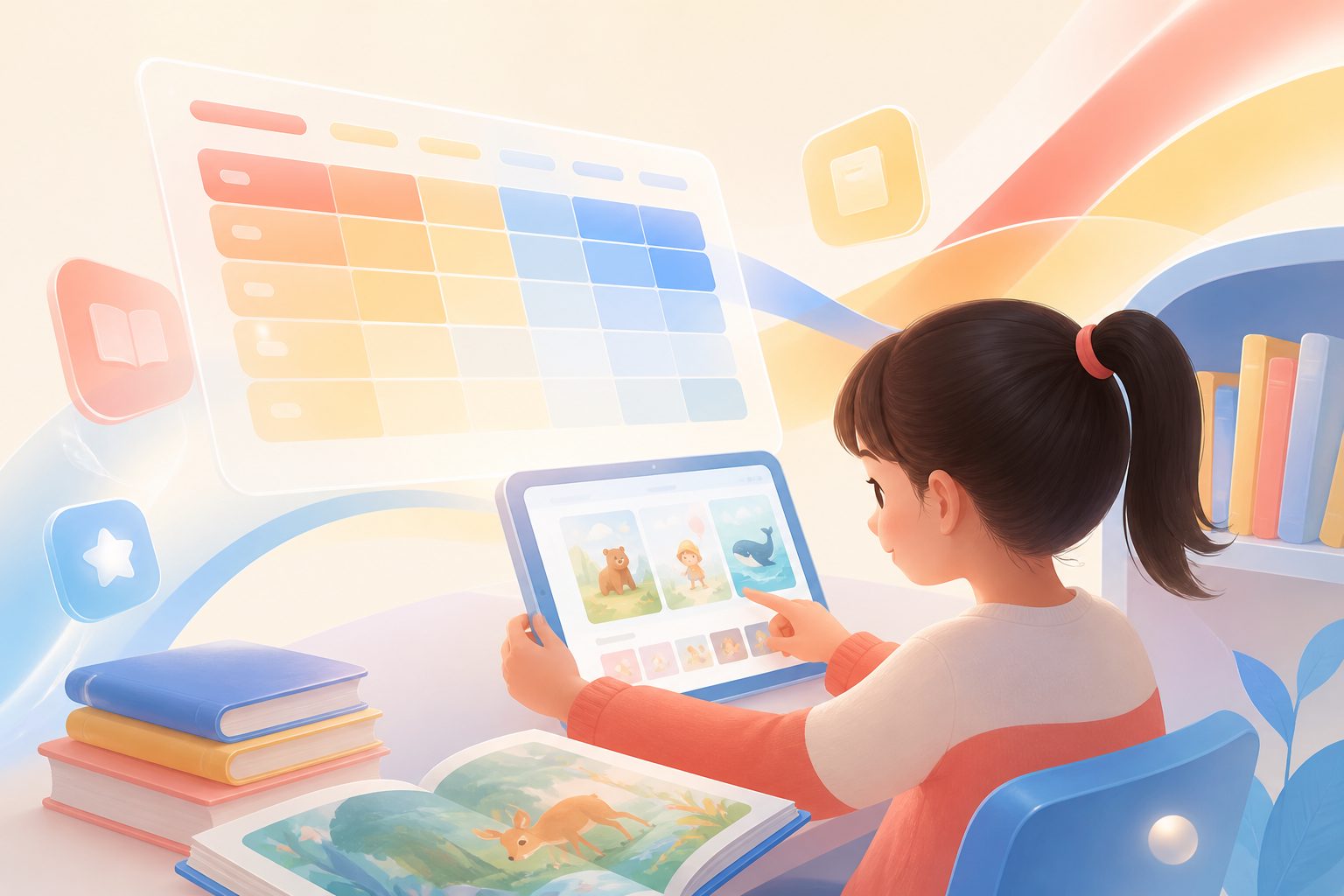 孩子使用蓝思值分级标准表选择英文绘本并进行试读