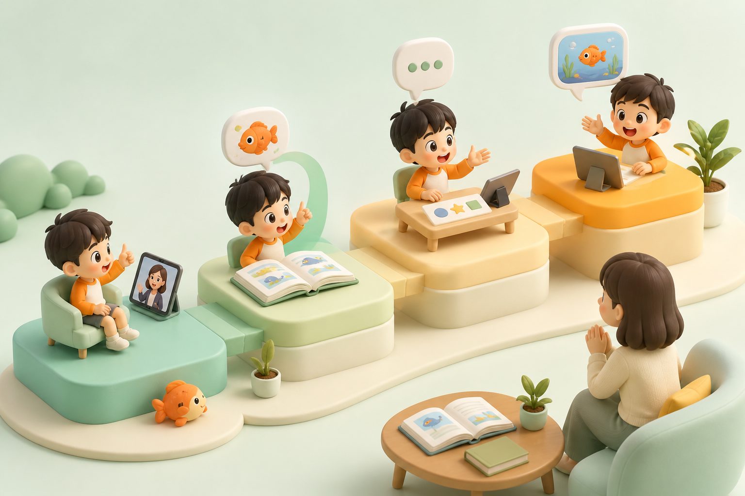 从动作回应到单词、句框、自由回答的少儿英语开口阶梯