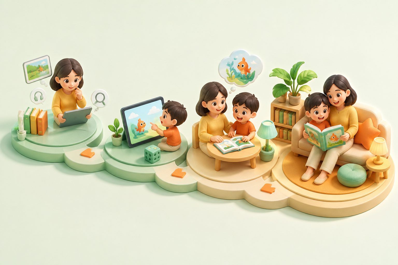 家长和孩子一起看英文绘本怎么读的亲子共读场景