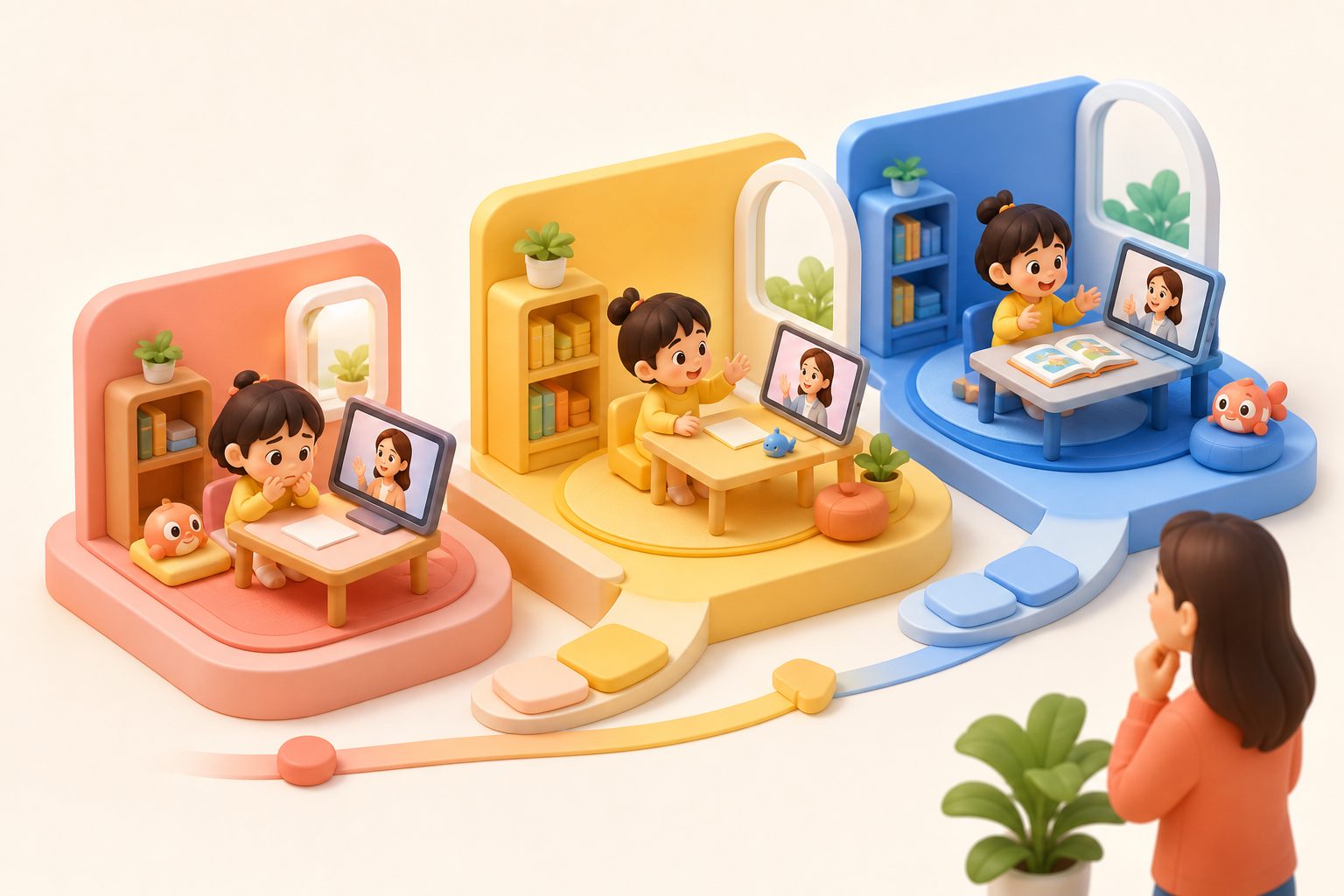 孩子初次接触外教害怕怎么办的三节课过渡示意图