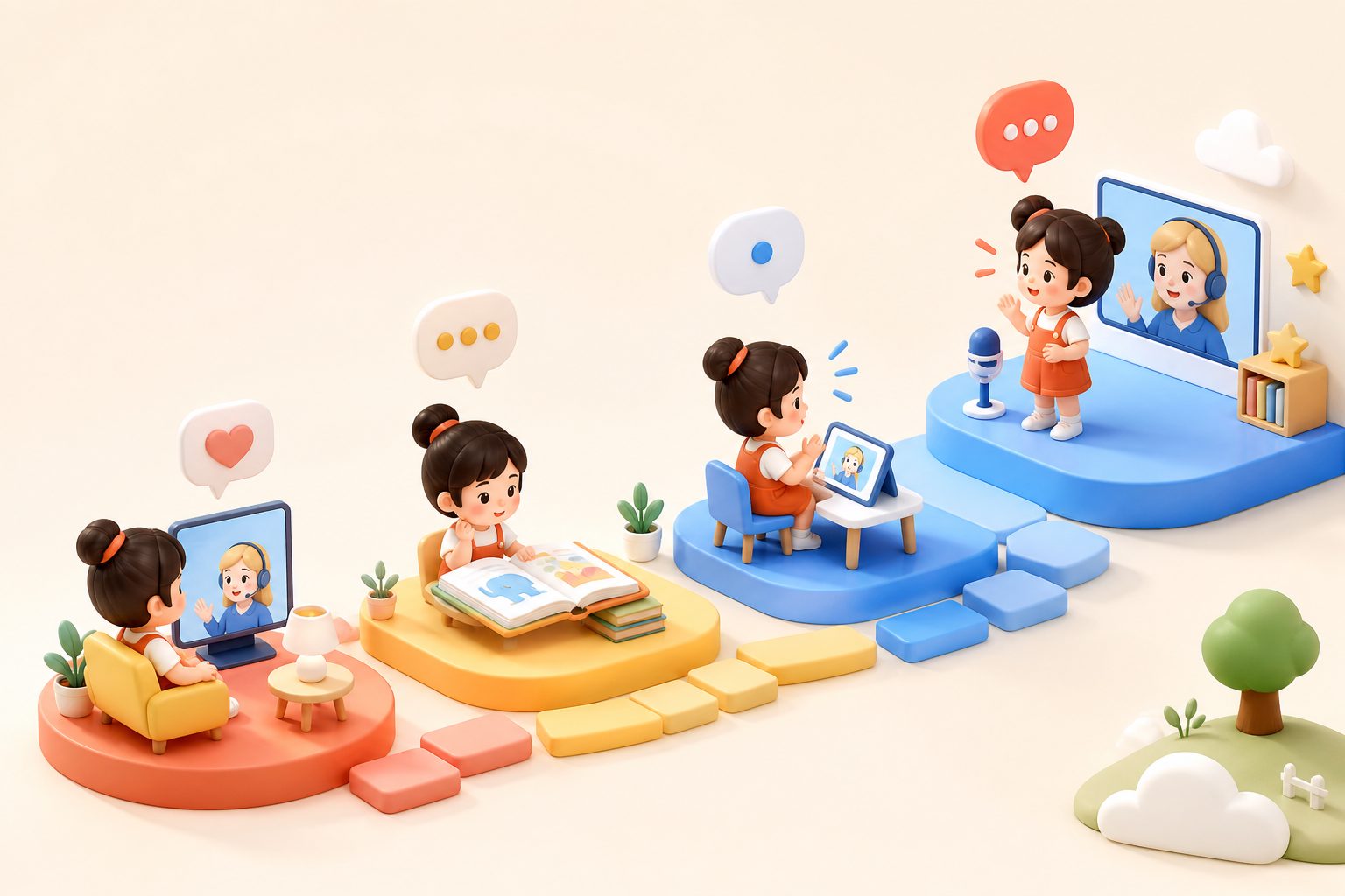 外教课从点头到短句的开口阶梯示意图
