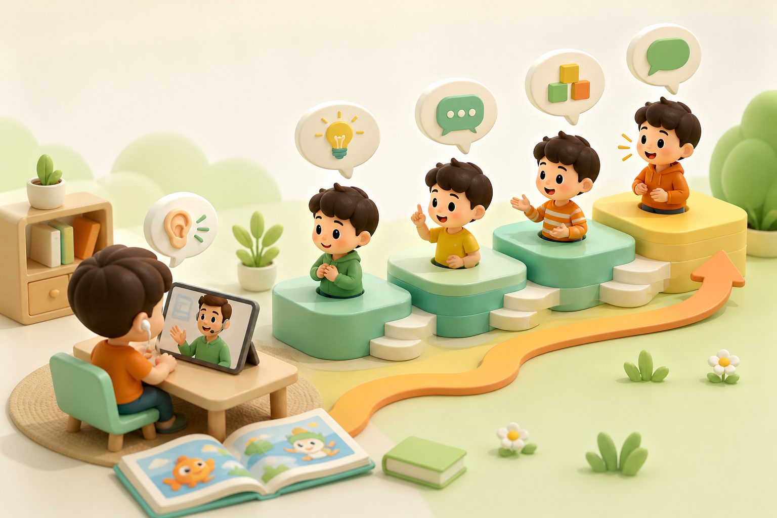 孩子上外教课只听不说怎么办:从听懂到开口的课堂阶梯图