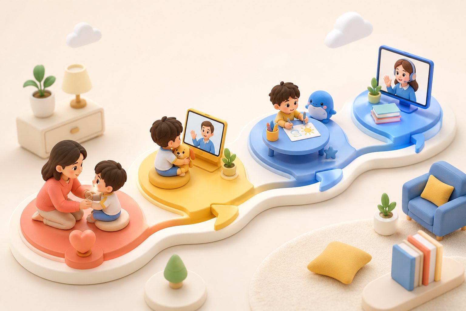 外教课前怎么安抚孩子的 4C 流程示意图