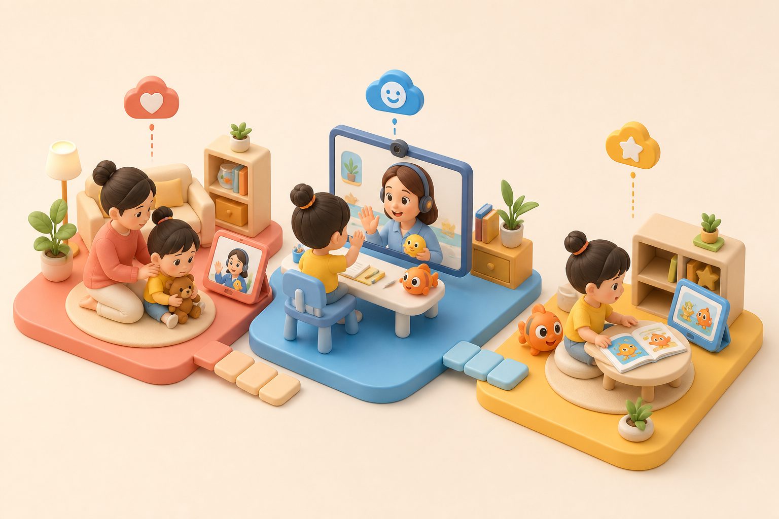 孩子与外教互动的低压力课堂示意图