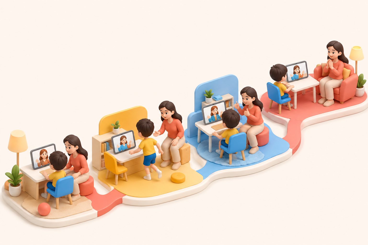 外教课离开座位时家长陪伴边界示意图