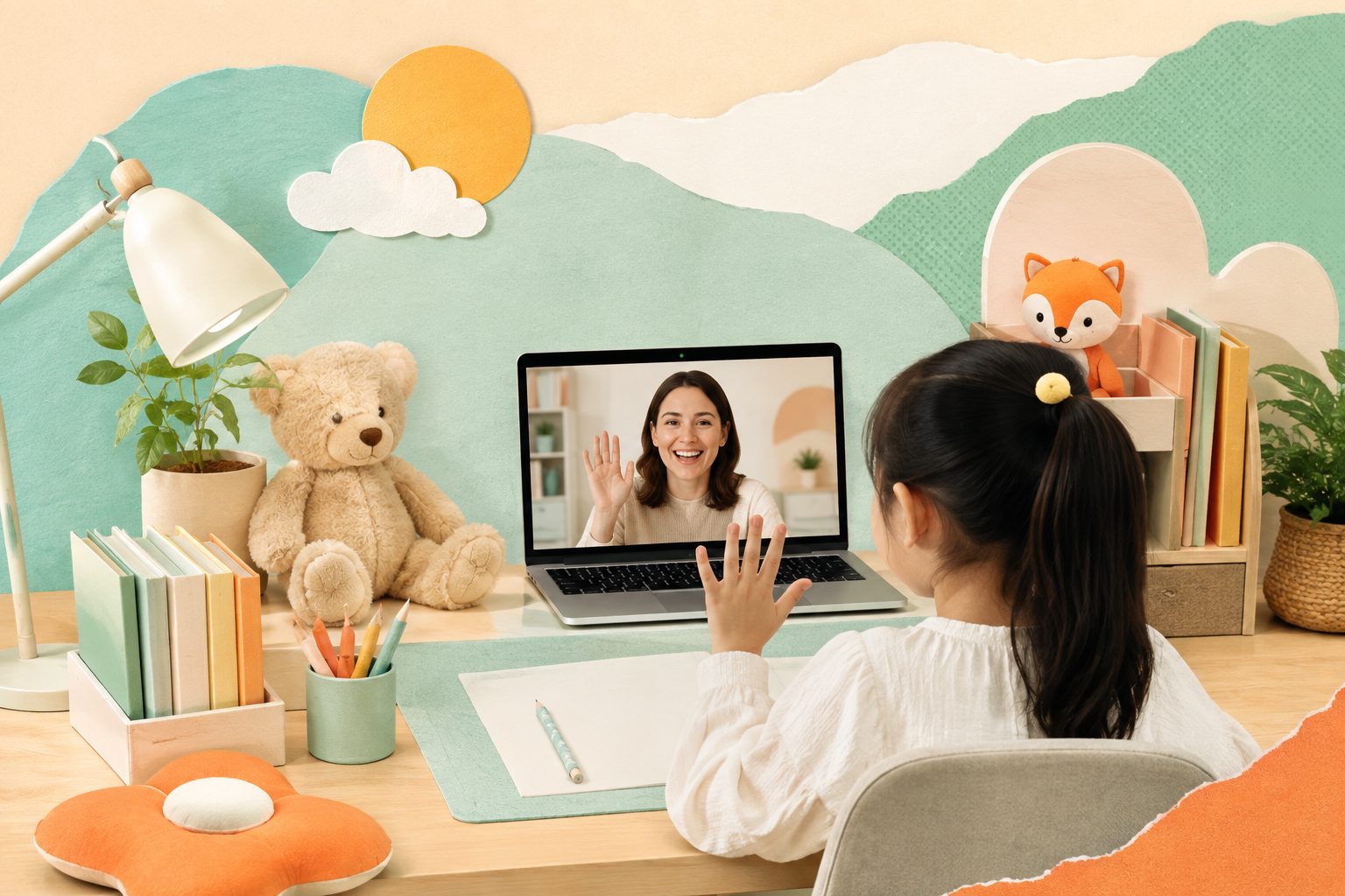 孩子线上外教课桌面环境布置示意图
