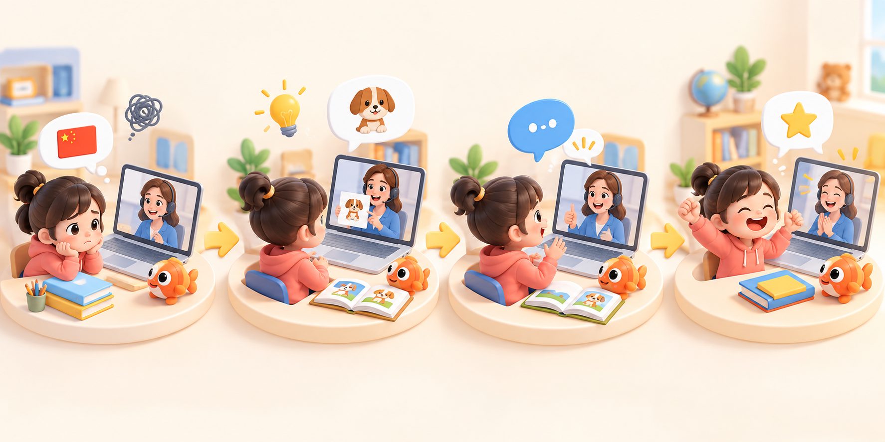 孩子试听课只用中文回答怎么办的课堂引导示意图