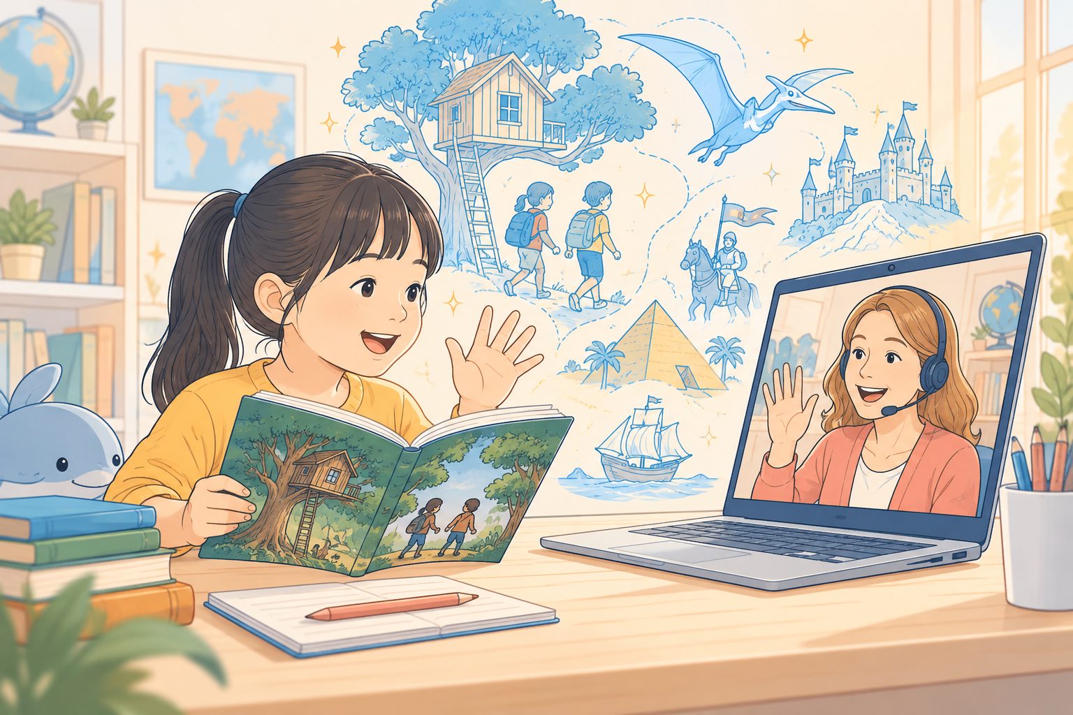 小学生读Magic Tree House章节书与外教互动