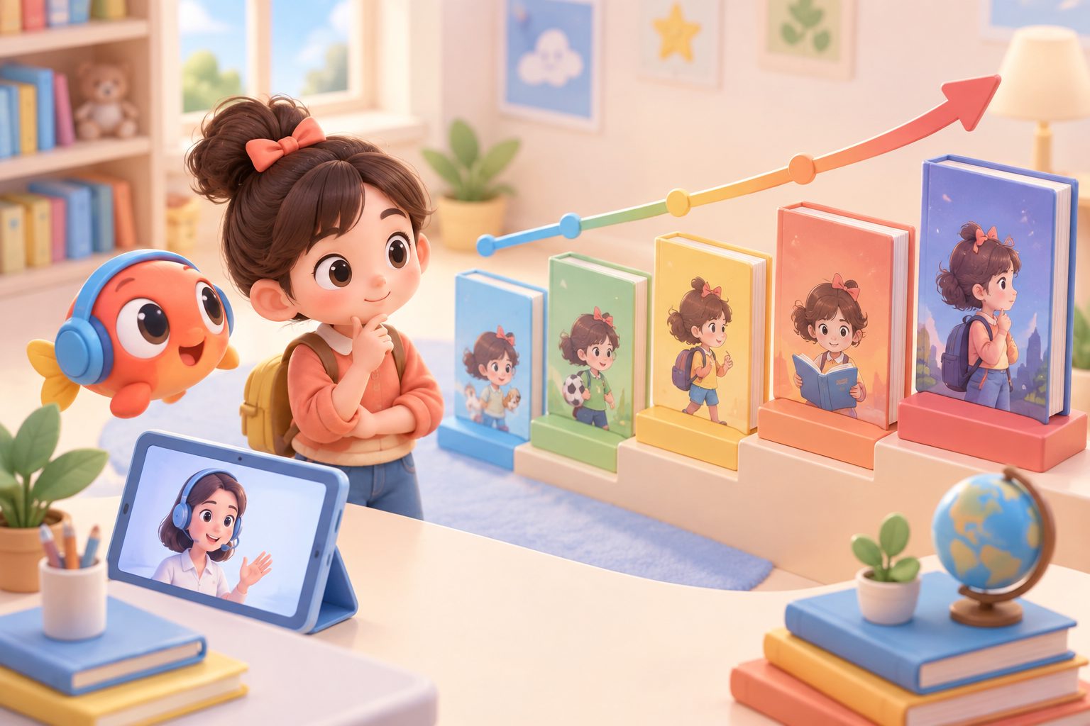 孩子根据英文章节书难度进行自主阅读选择的示意图
