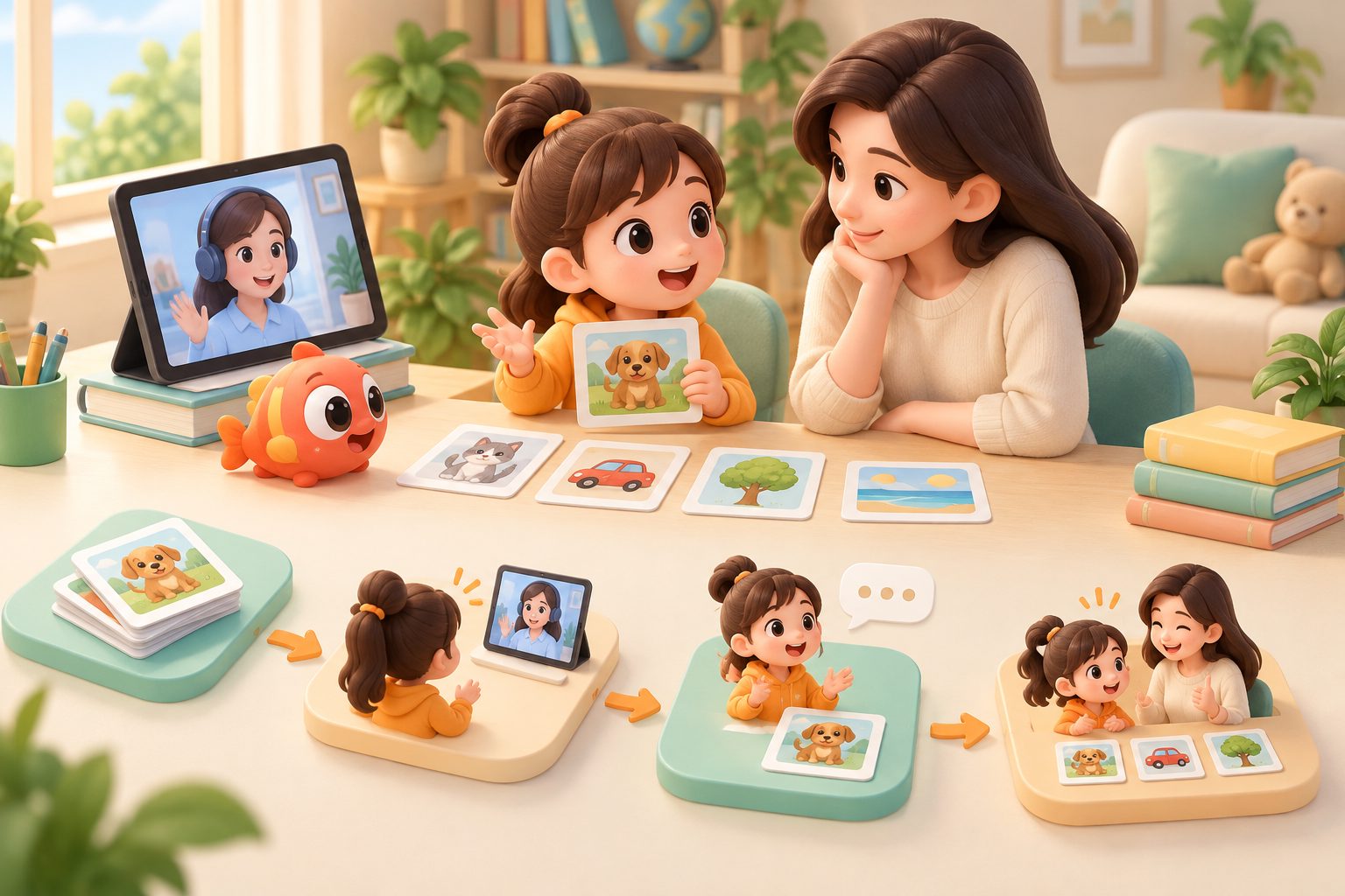孩子与家长用图片卡进行KET口语Part 2模拟练习