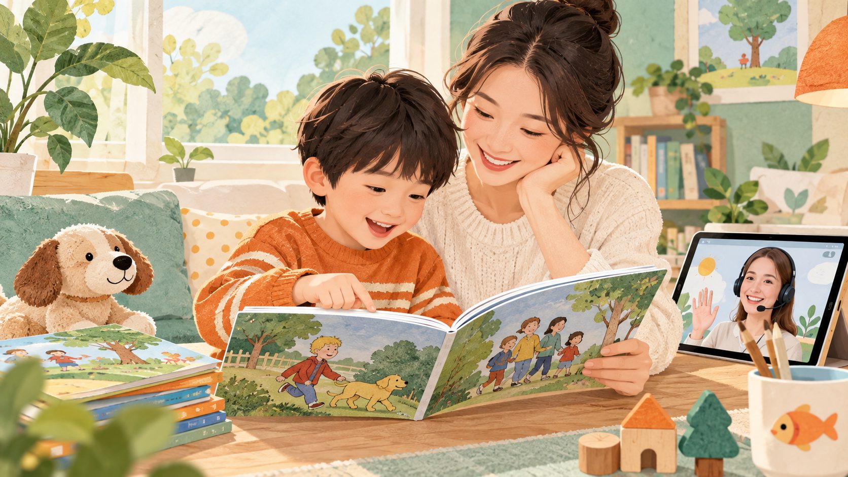 家长与孩子在家共读牛津树绘本