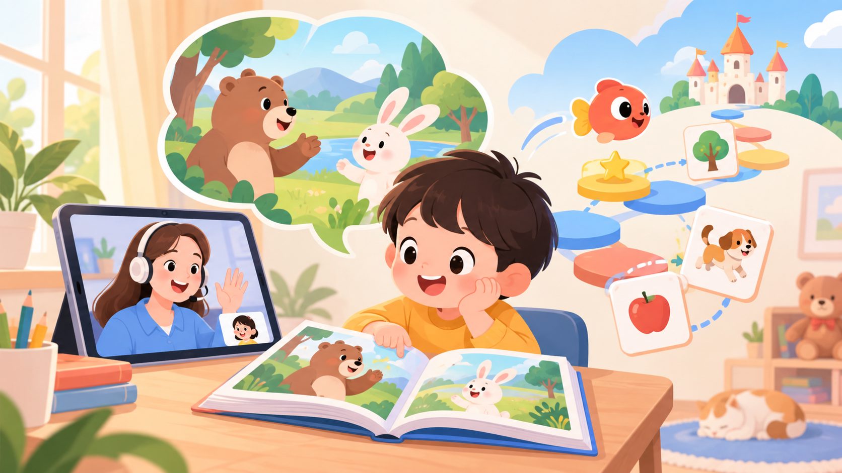 孩子通过绘本对话和游戏吸收英语句型
