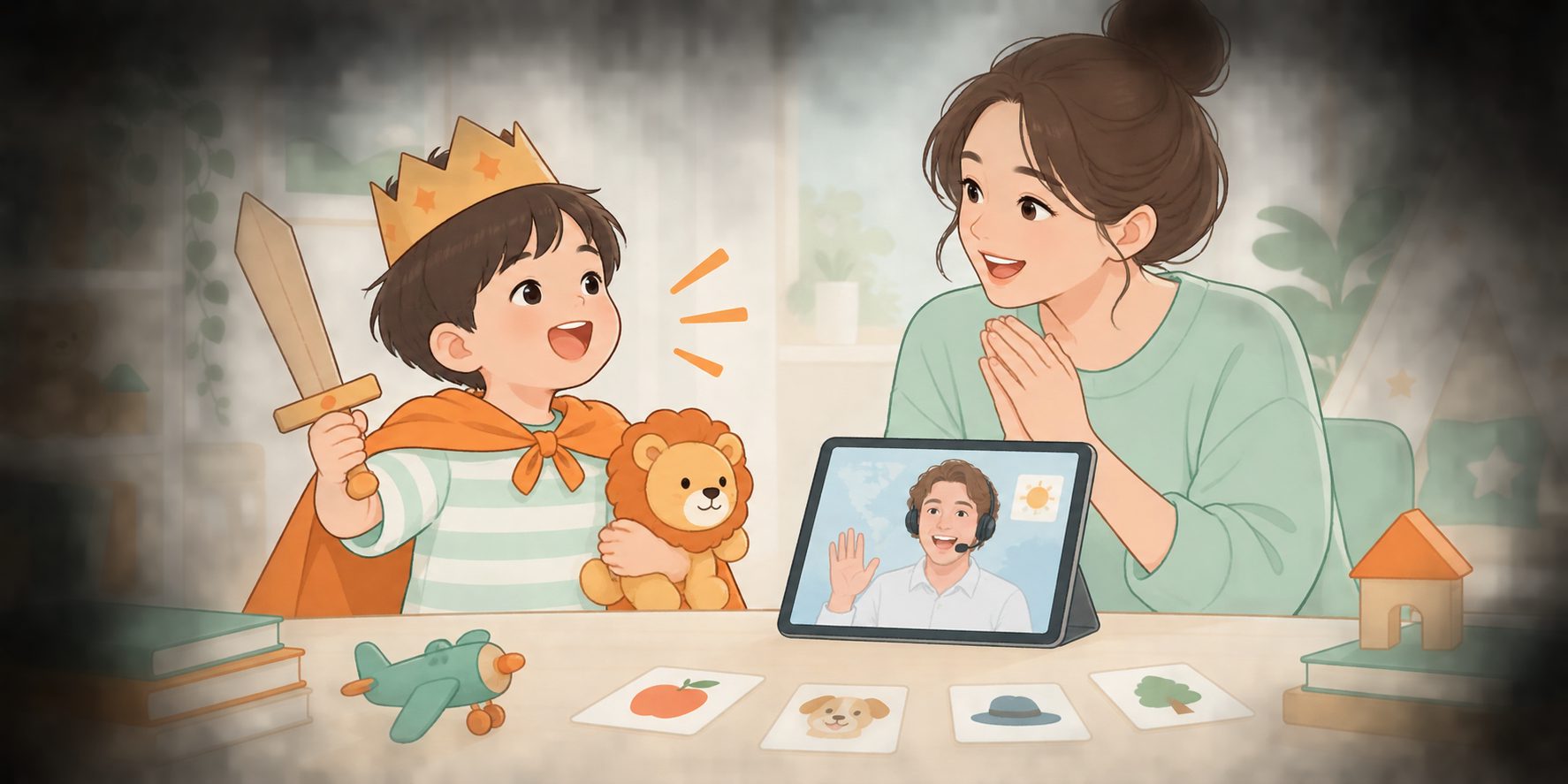 孩子进行英语角色扮演和口语表达练习
