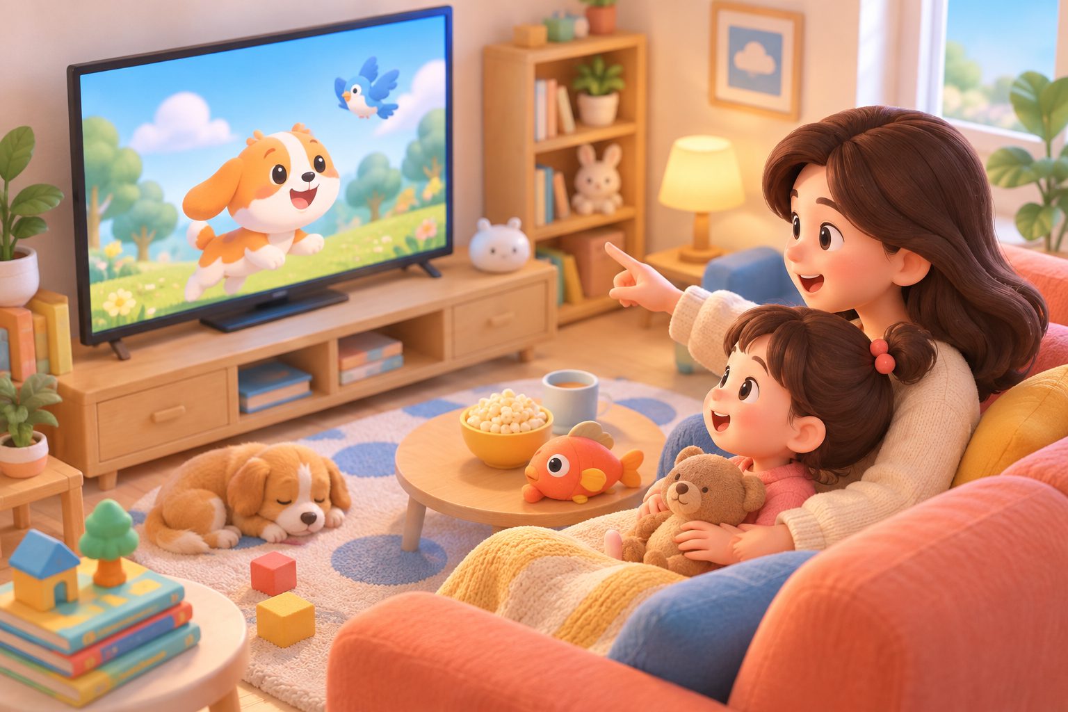 适合3岁孩子的英语动画观看场景:孩子与家长共同观看低幼原版动画