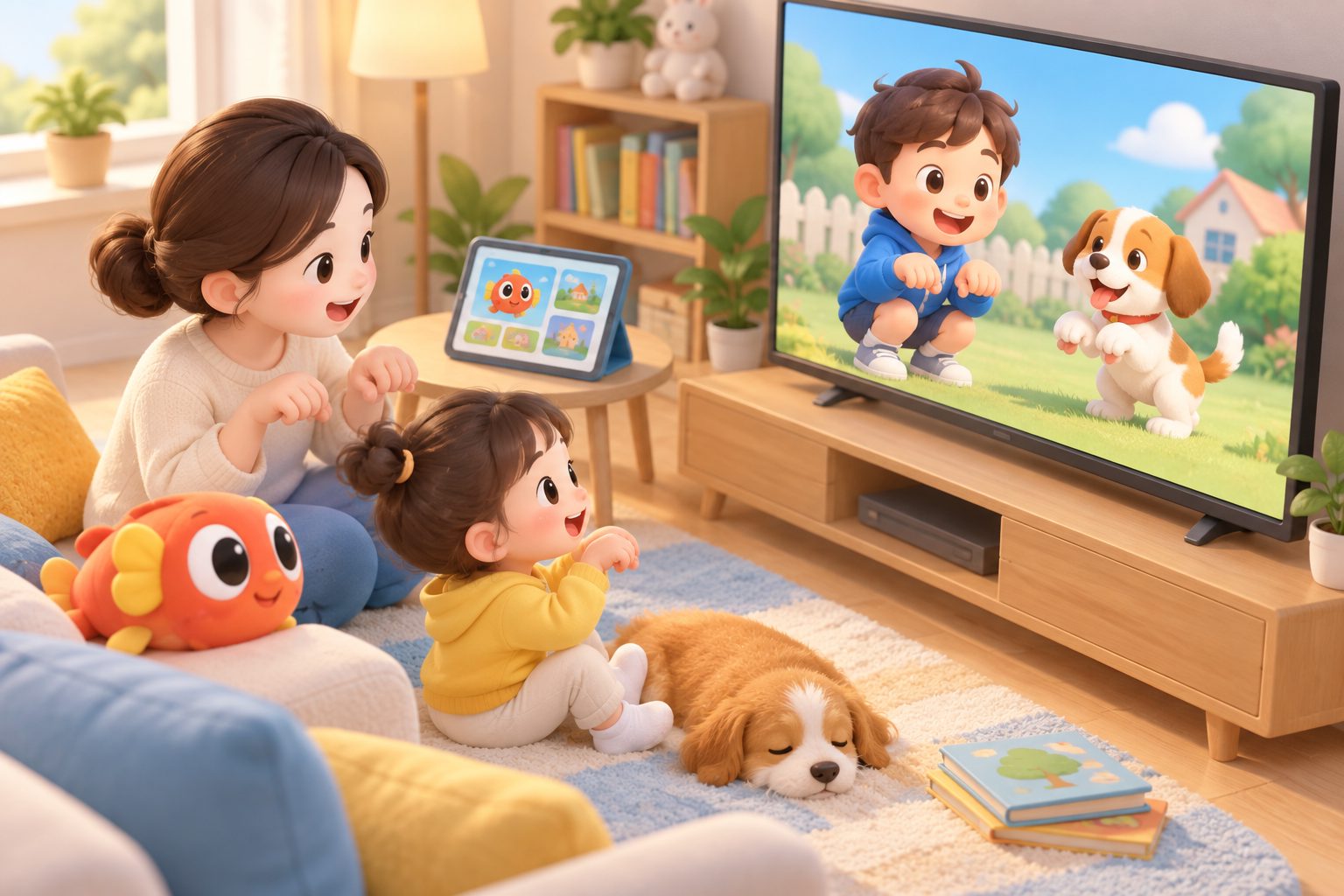 低幼英语动画中的日常场景:人物通过动作帮助孩子理解英文表达