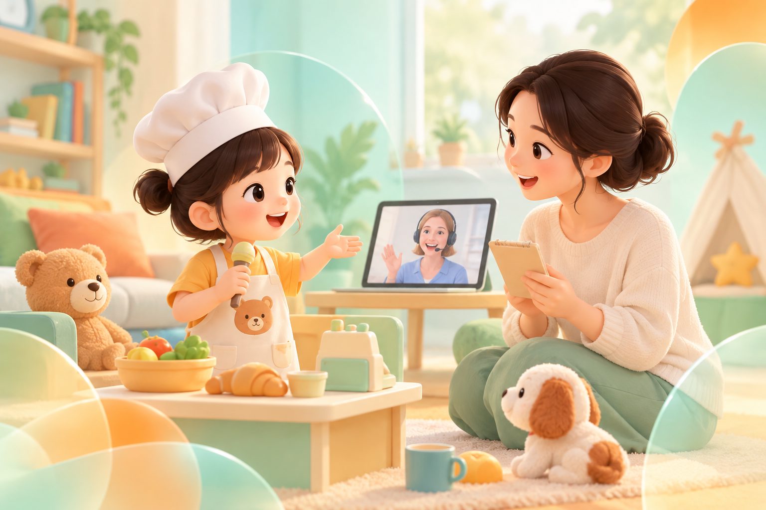 孩子通过家庭角色扮演练习英语对话