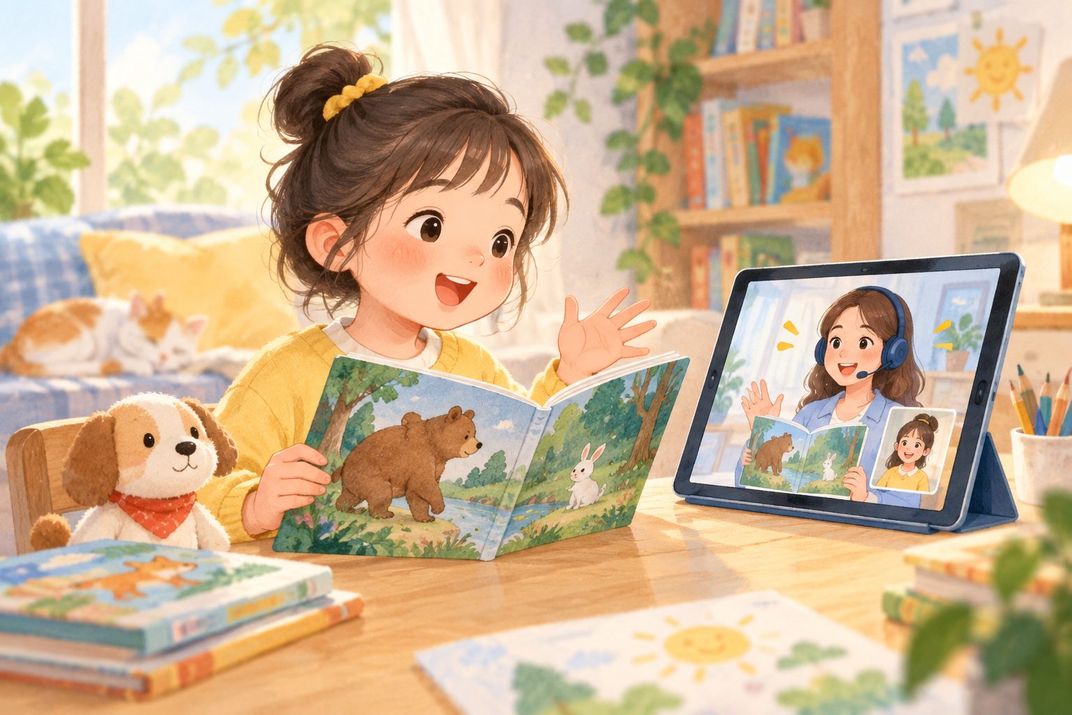 孩子进行英文绘本听读和复述练习