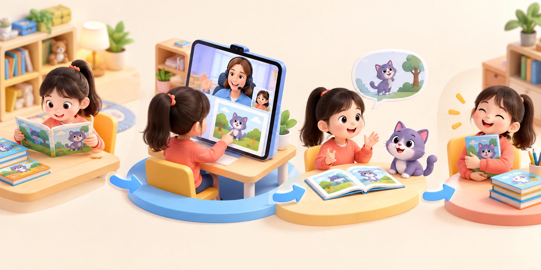 孩子进行大猫分级阅读试读与复述训练