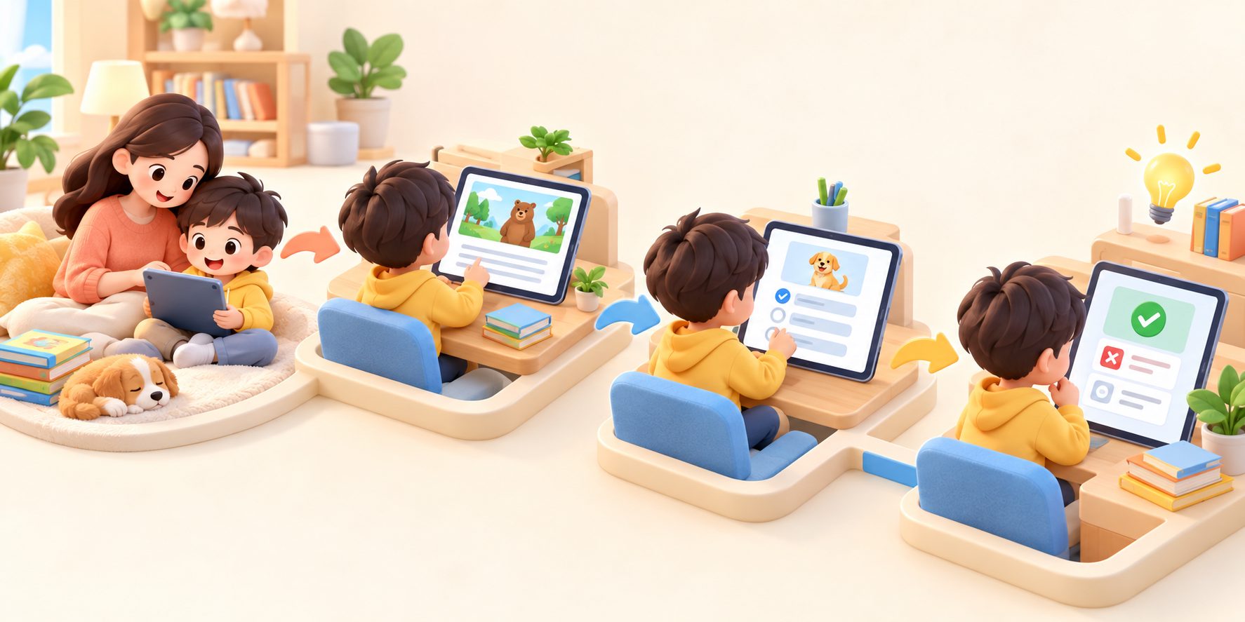 RAZ测试quiz怎么用的家庭阅读流程示意图