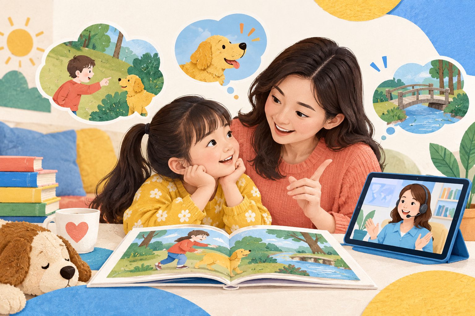 家长带孩子进行牛津树读中提问与看图讨论