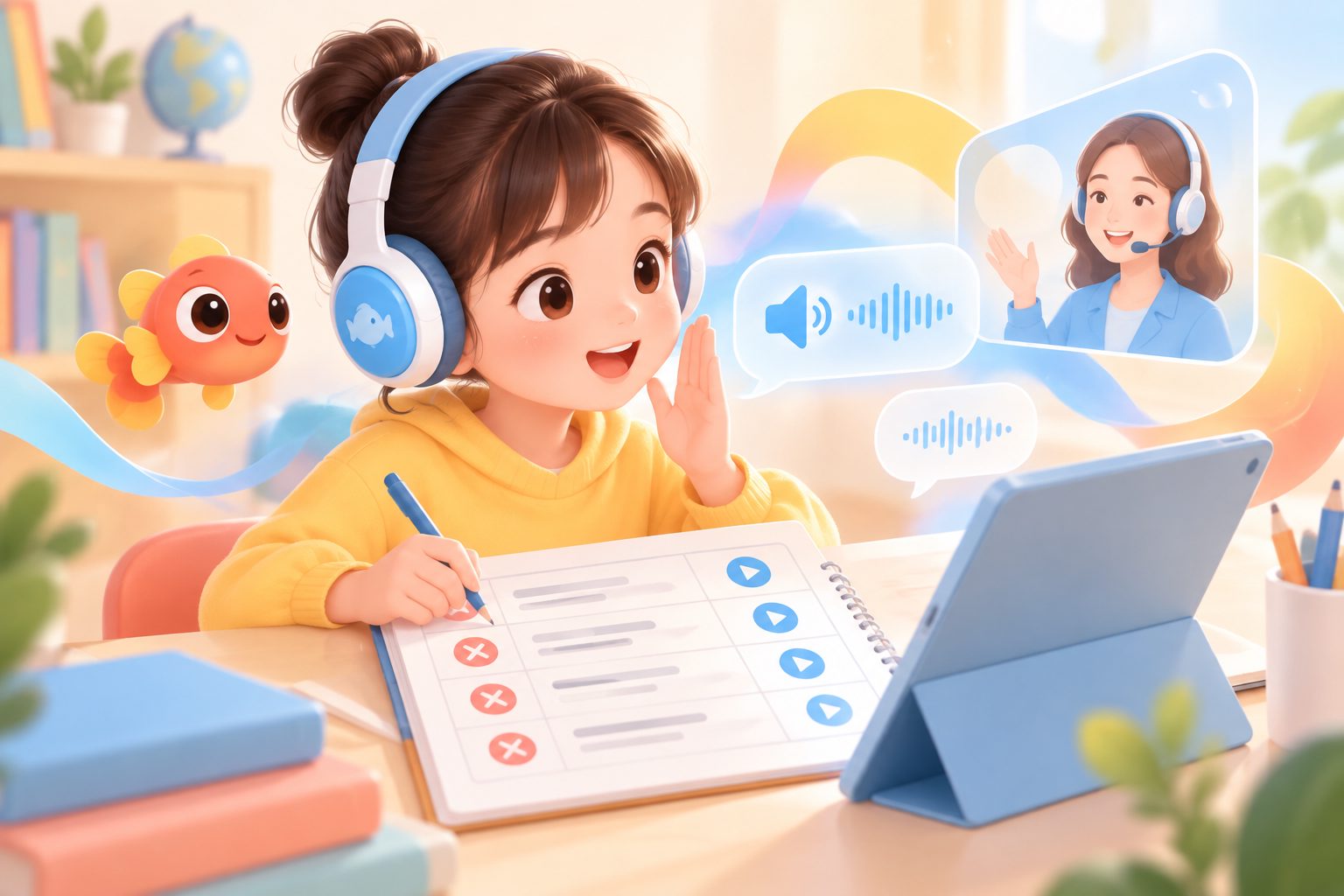 孩子使用听力错题表进行精听和跟读训练