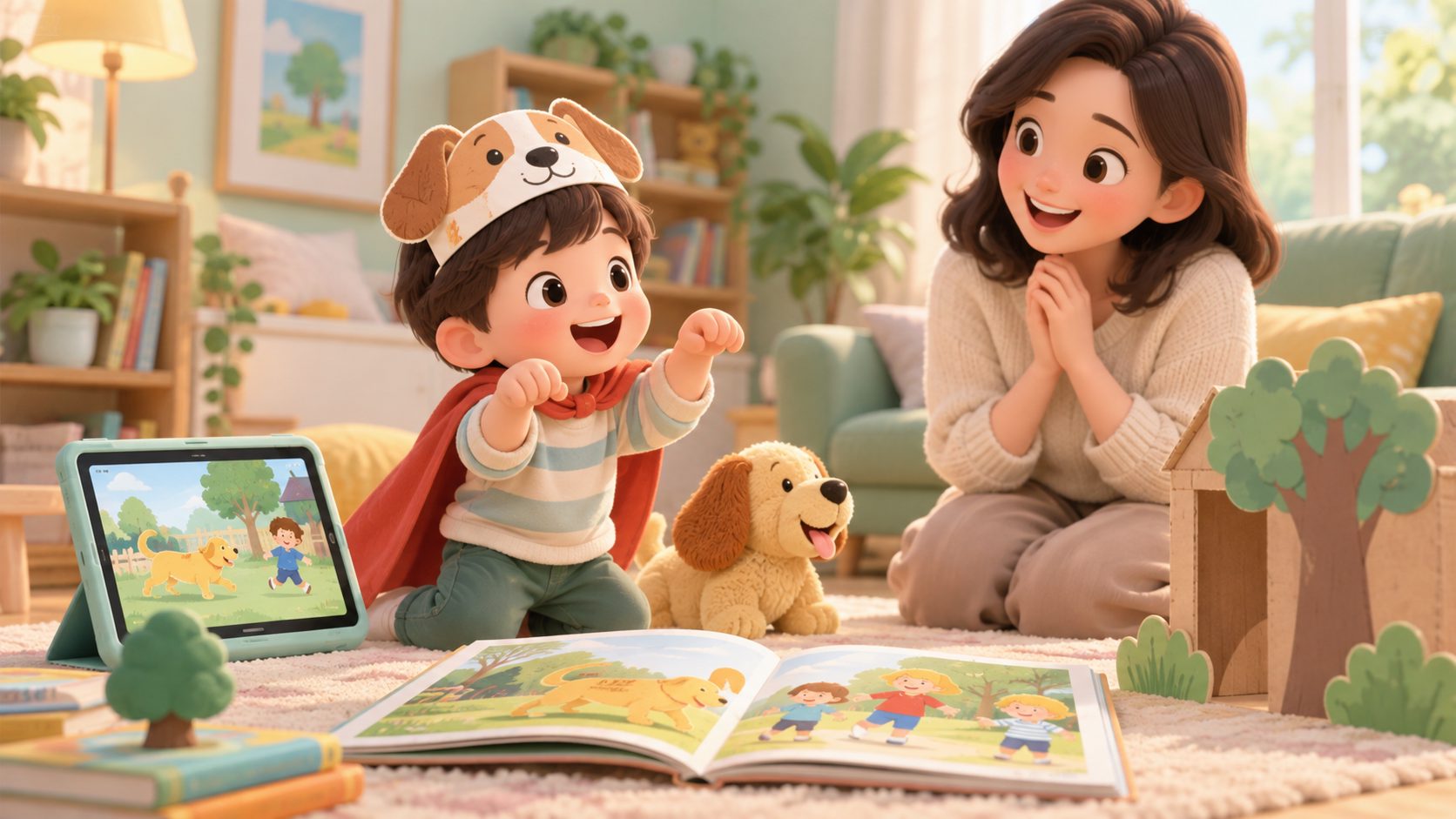 孩子通过角色扮演复述牛津树故事