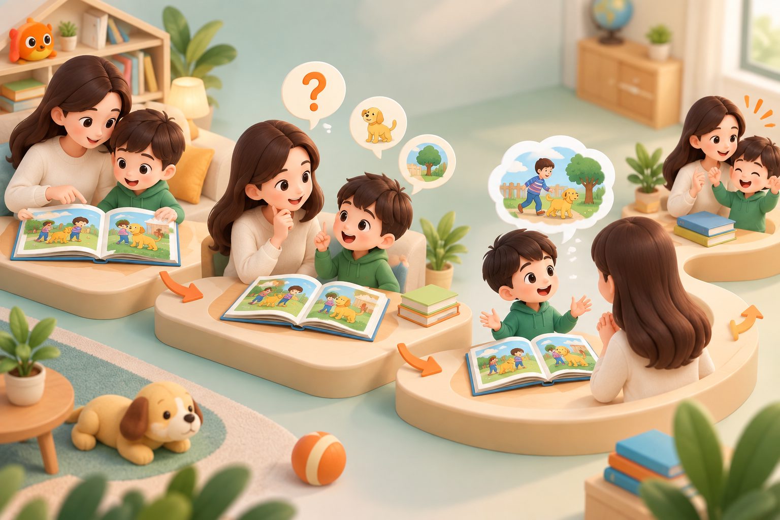 家长与孩子进行牛津树读后互动提问