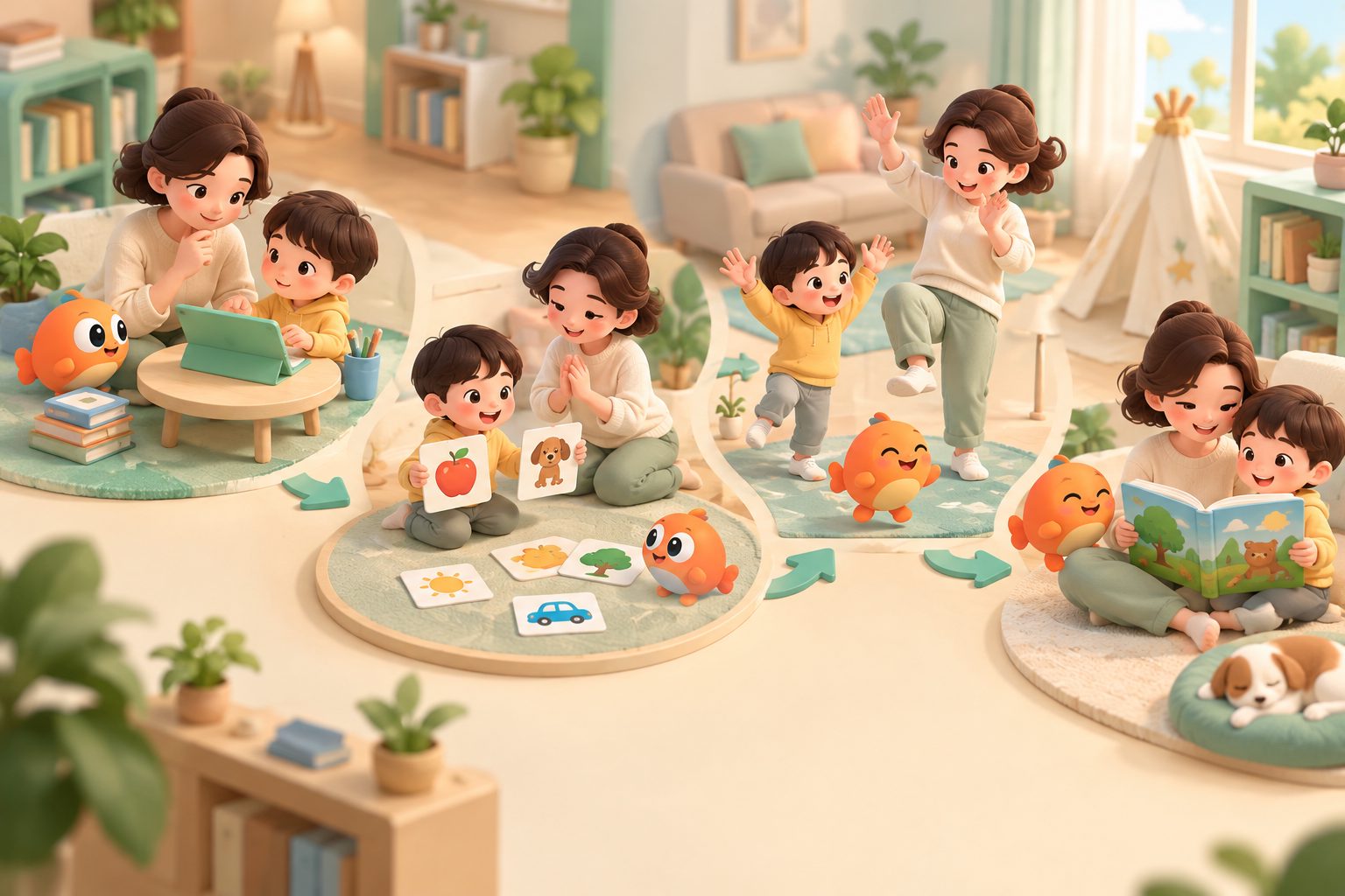 英语不好家长在家怎么陪孩子玩英语游戏的亲子互动场景