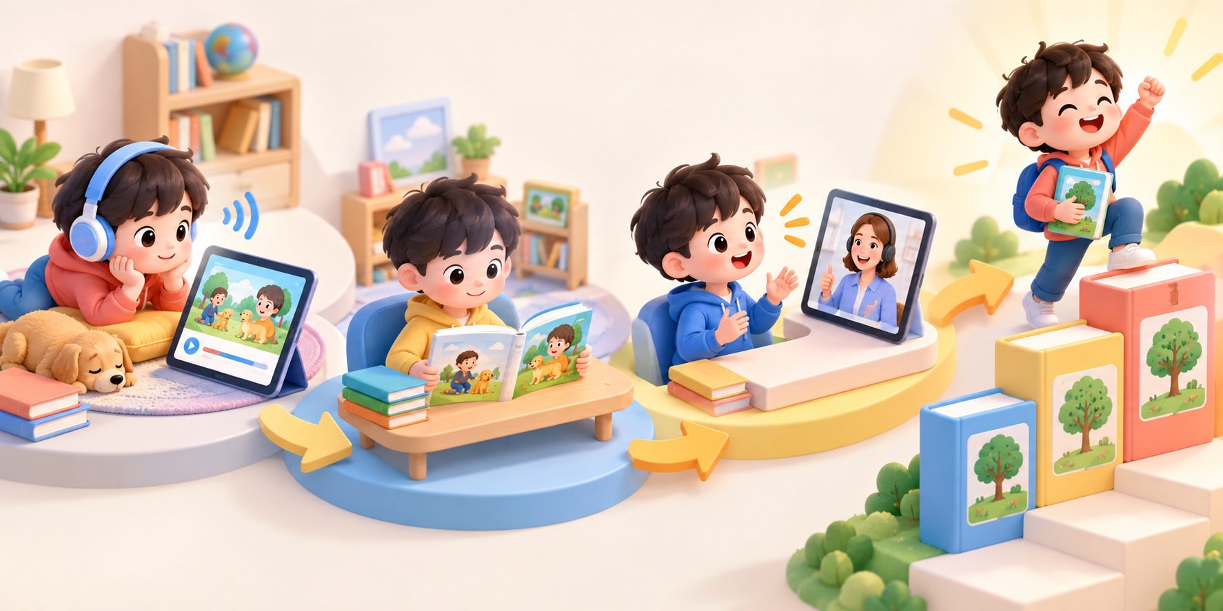孩子通过听读和复述完成牛津树级别过渡
