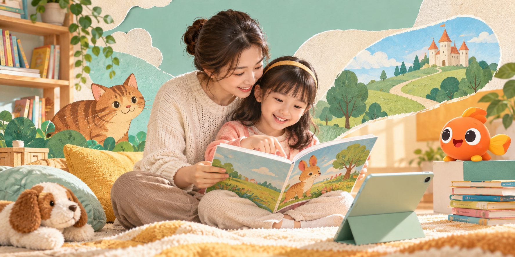 孩子进行英语分级阅读亲子共读的场景